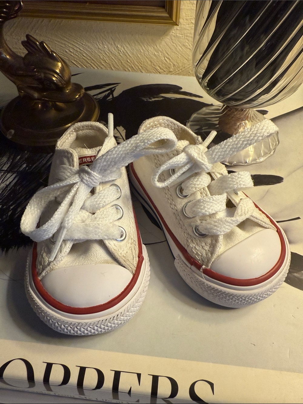 Converse Kids White Low-Top Sneakers with Red Trim